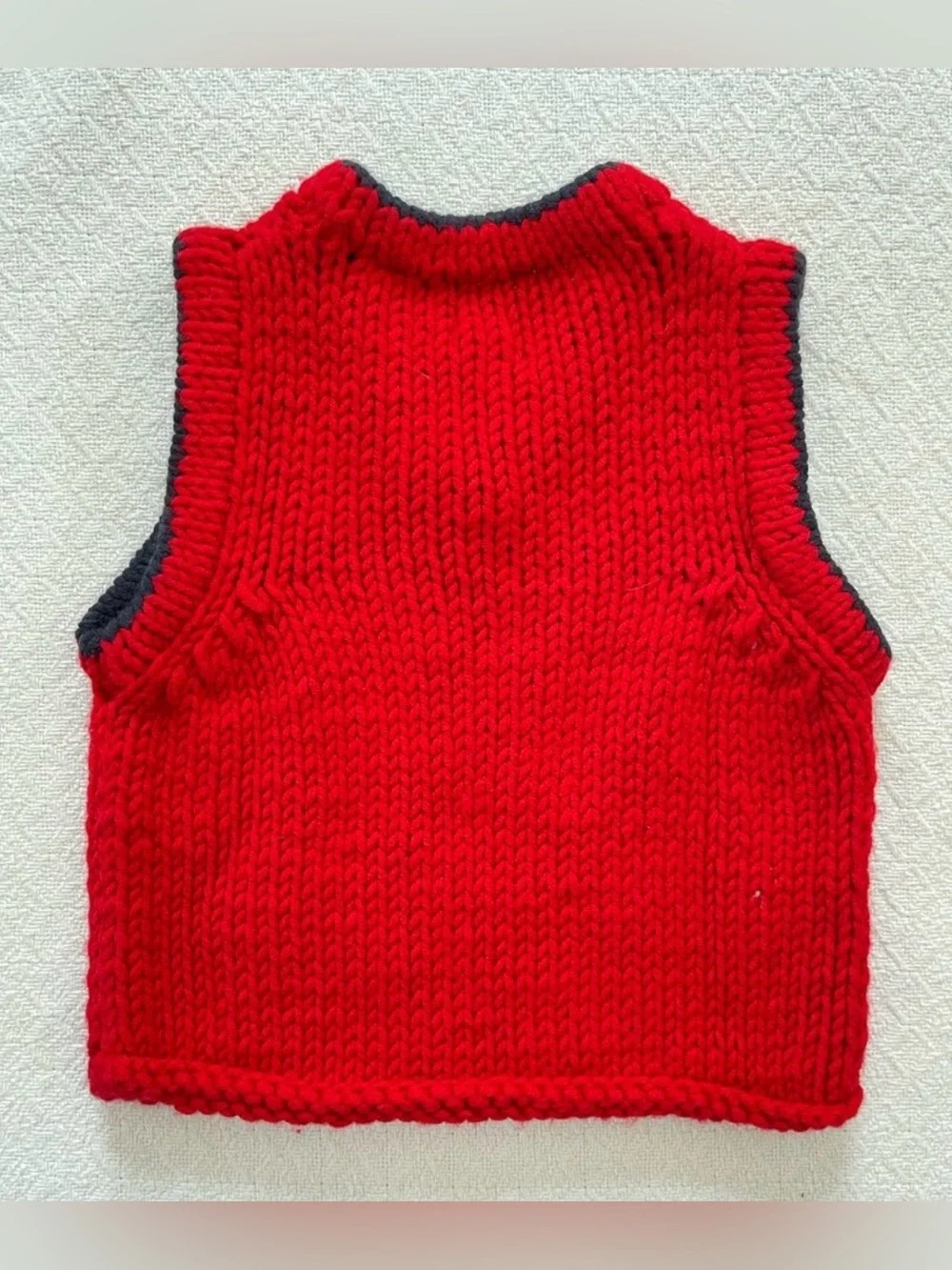 baby GAP Red and Navy Knit by Hand Vest with Navy Trim and Bear Design NWT